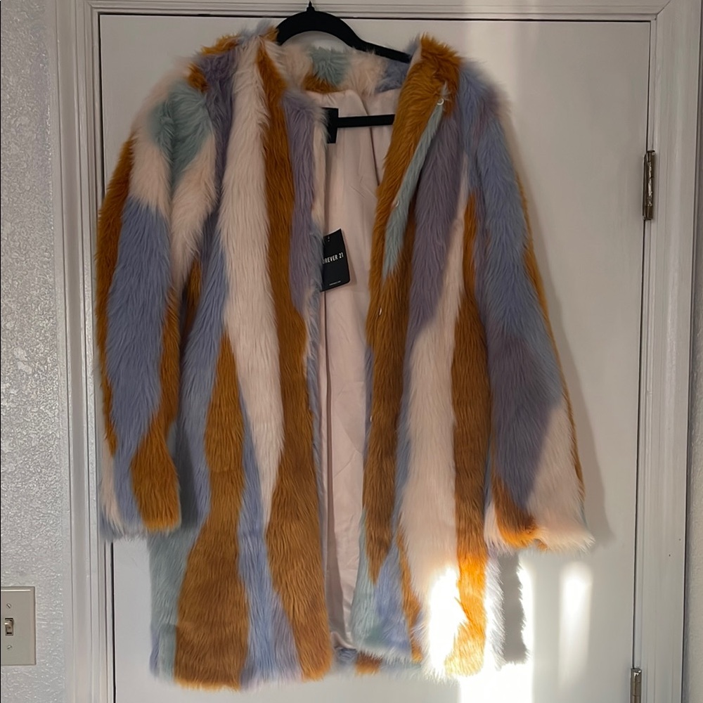 Colorful Faux Fur Coat NWT